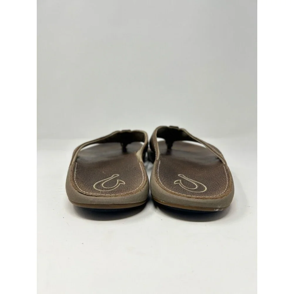 OluKai Men's Nui Brown Leather Flip Flop Sandals Men’s Size 10